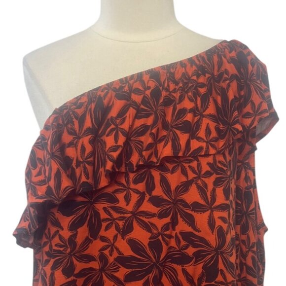 Ava & Viv Floral One Shoulder Top Womens 3X Orange Black New Ruffle - Picture 3 of 6